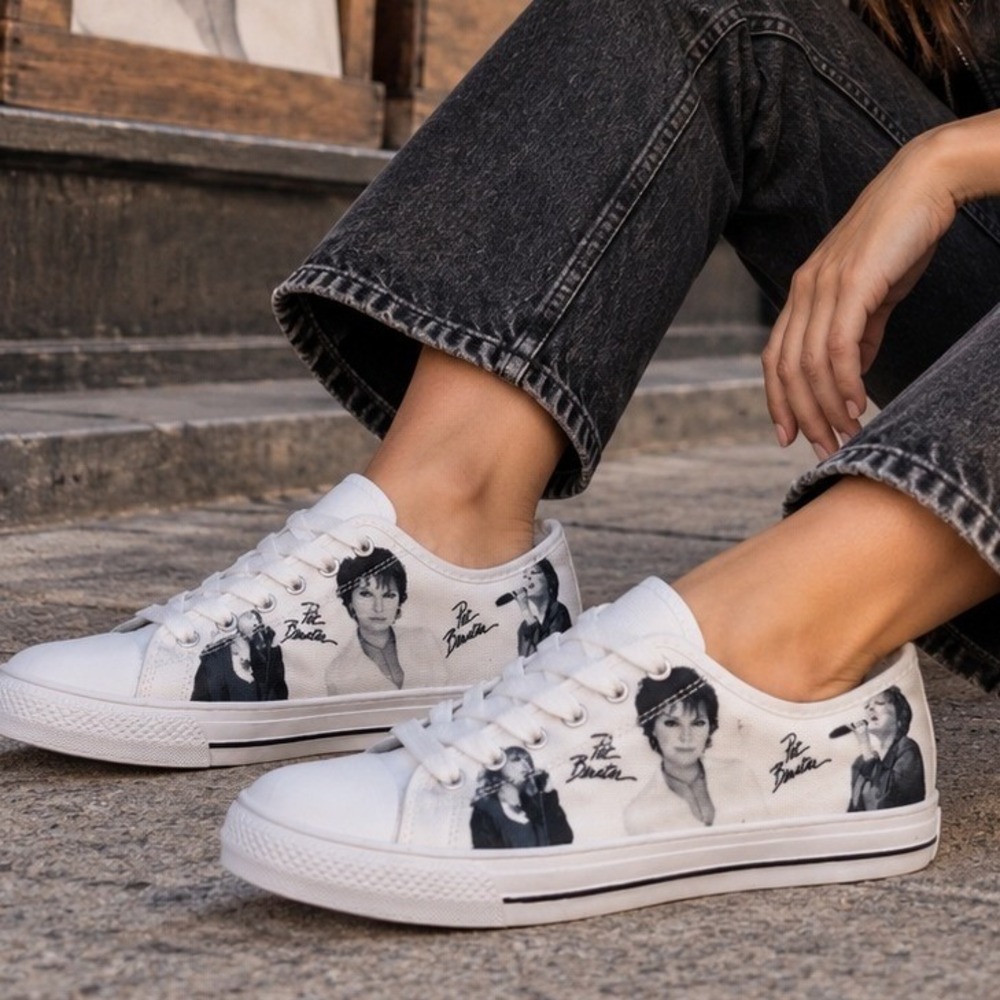 Pat Benatar Photo Print White Canvas Sneakers Men 7 Women 9 Rock Music Shoes